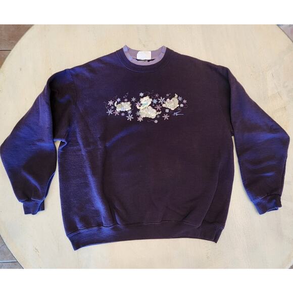 VTG Morning Sun Purple Kittens Winter Snowflake Sweatshirt Grandmacore - Picture 1 of 7